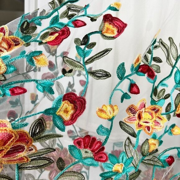 Magic Womens Medium Embroidered Floral Semi Transparent A line Midi Skirt White - Picture 4 of 9